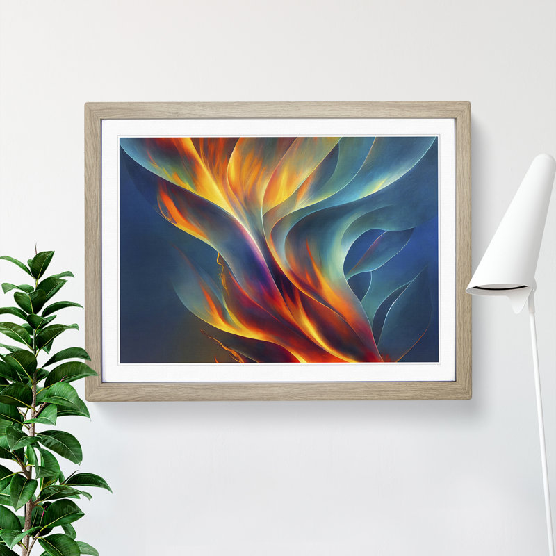 Revered Modern - Single Picture Frame Painting, 46cm H x 64cm W x 2cm D, Oak Framed