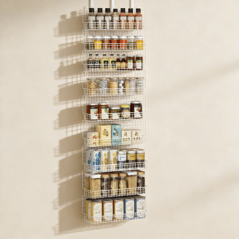 Support à épices à 9 niveaux avec crochet de porte et fixation murale, très grande capacité pour le garde-manger et le rangement de la cuisine, conception blanche
