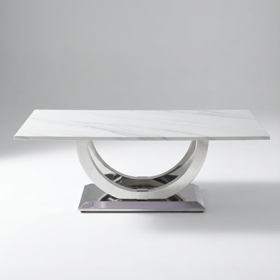 Contemporary Rectangular Coffee Table with Marble Pattern Top and Metal Base