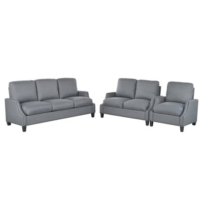 3 Piece Living Room Sofa Set with Sectional, Loveseat, and Armchair