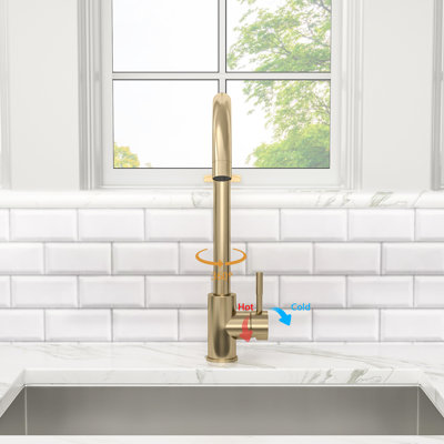 Single Gold Kitchen Faucet, 360 Degree High Arc Spout, 304 Stainless Steel Build, Tarnish , And Rustproof, Easy To Operate For Cleaning, Ceramic Cartridge Leak- Function, Water Hoses Included Use In