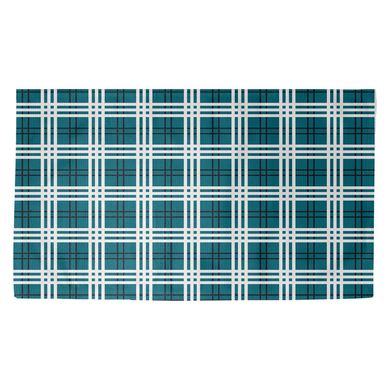 Carreaux bleu sarcelle fait à la main/noir/blanc Tapis décoratif, Rectangle 3 pi x 5 pi