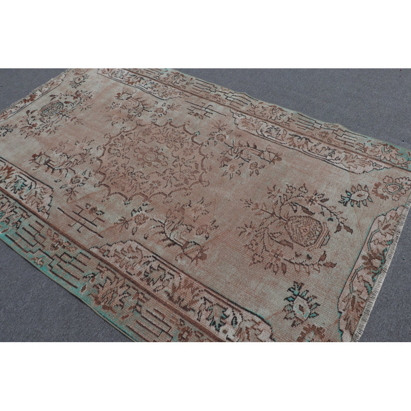 Grand tapis Oushak turc rétro tissé à la main en brun pour les espaces de salon et de salon