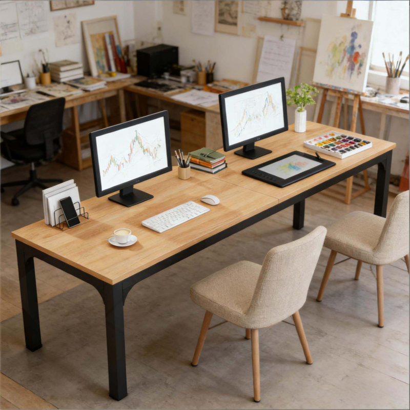 Bureau de direction rectangulaire, bureau, Naturel/noir