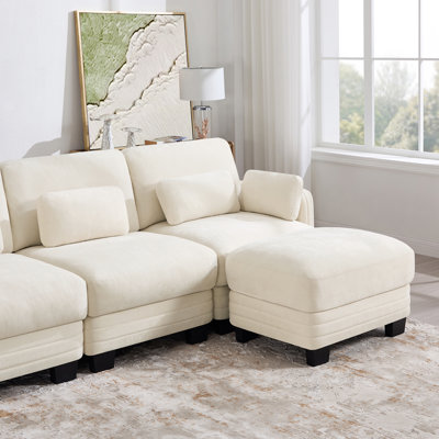 Canapé modulaire capitonné à deux places, chenille beige, dossier réglable