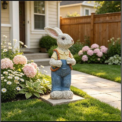 Statue de lapins en résine de 43 cm (17 pouces) représentant un couple, ornement pour pot de fleurs, sculpture de jardin pour cour ou maison extérieure