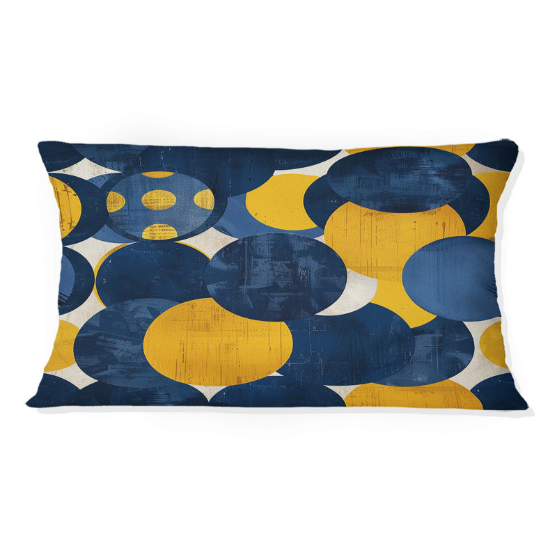 Coussin lombaire moderne bleu et jaune Modern Circles III