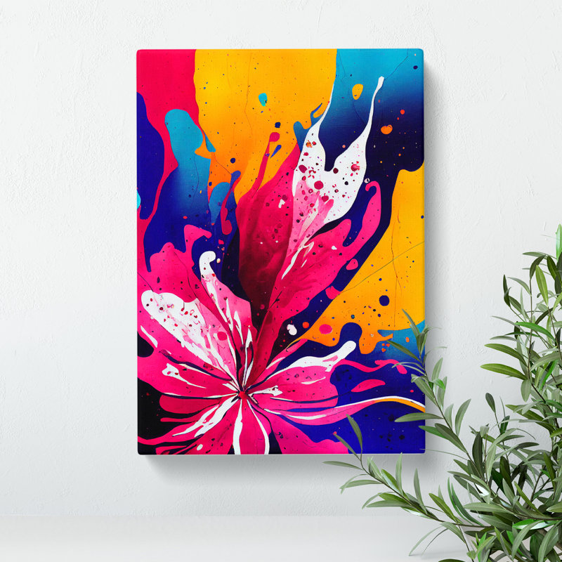 Paint Splattered Flower No.3 Abstract - Wrapped Canvas, 60cm H x 40cm W x 3cm D