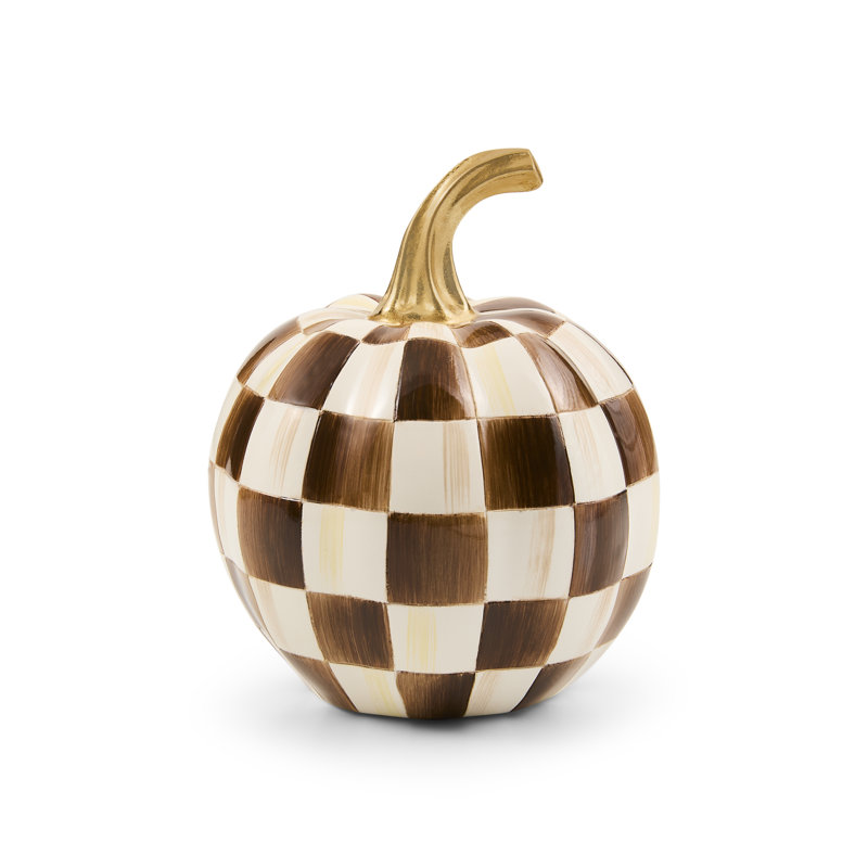 Chocolate Check Pumpkin, 6" H x 4.5" W x 4.5" D