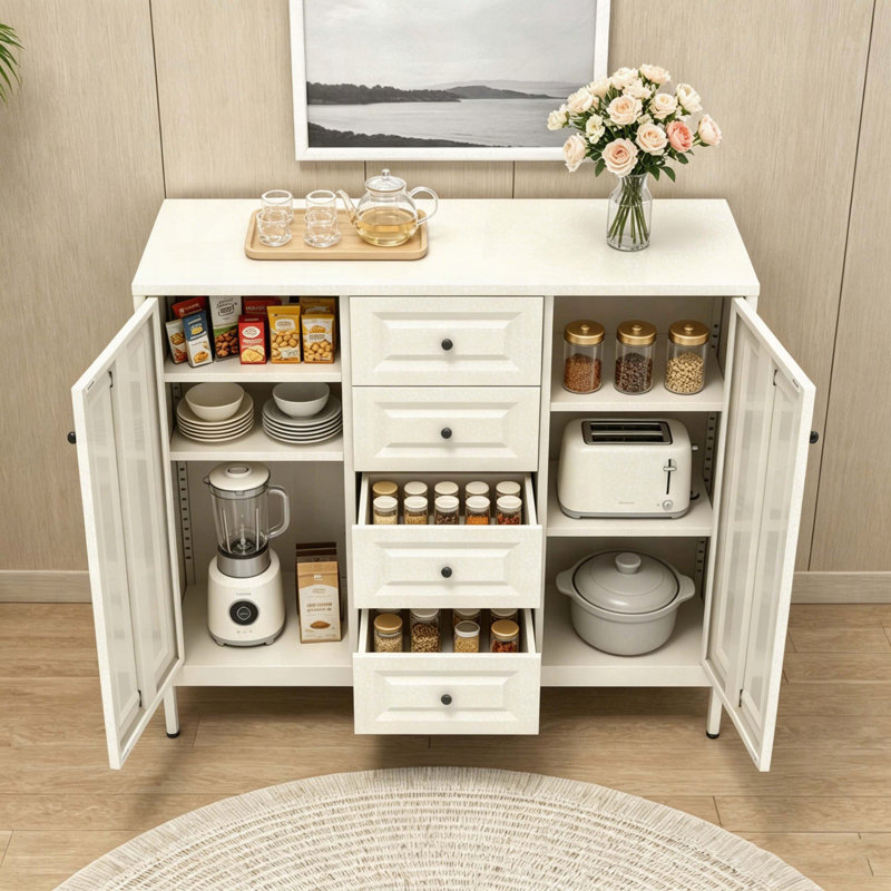 Storage Sideboard Buffet Cabinet with 4 Drawers and 2 Doors