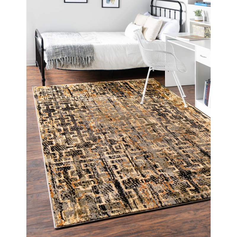 Tapis contemporain de couleur bleue et noire, Rectangle 7 pi 10 po x 10 pi