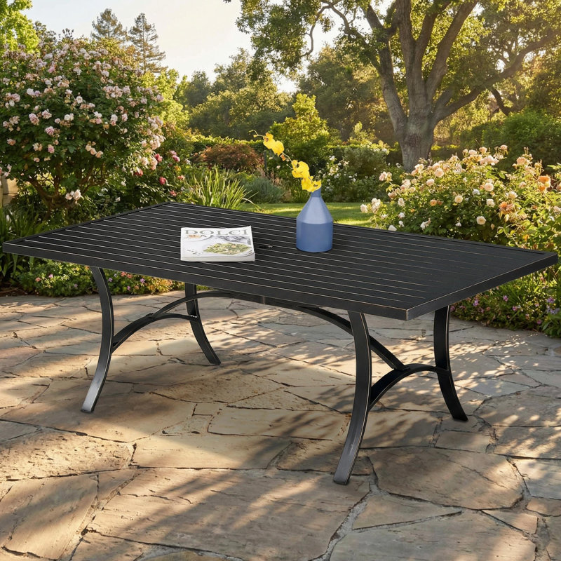 82'' W x 42'' D Rectangular All-Aluminum Outdoor Dining Table with Slatted Top and 1.9'' Umbrella Hole