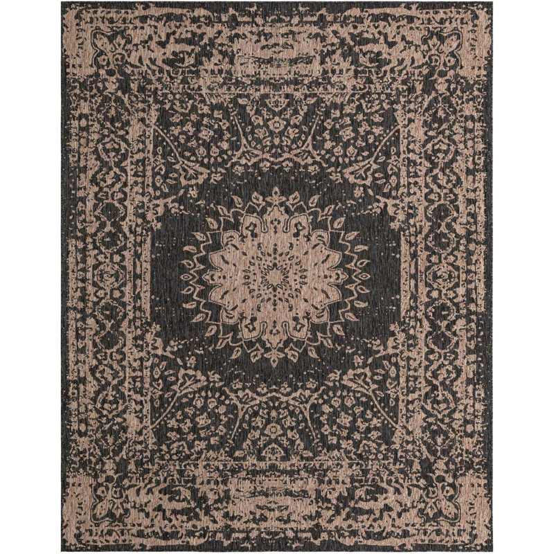Tapis de couloir contemporain de couleur noire Hintz, Rectangle 7 pi 10 po x 10 pi