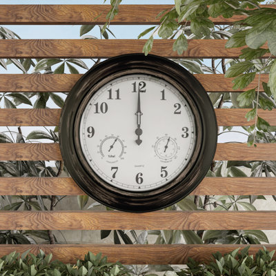 Starke Indoor Outdoor Clock Thermometer Combo - 18-Inch Waterproof Outdoor Wall Clock with Temperature and Humidity by Pure Garden