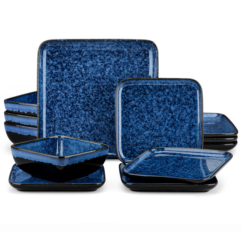 4 Piece Stoneware Dinnerware Set - Service for 4, Blue