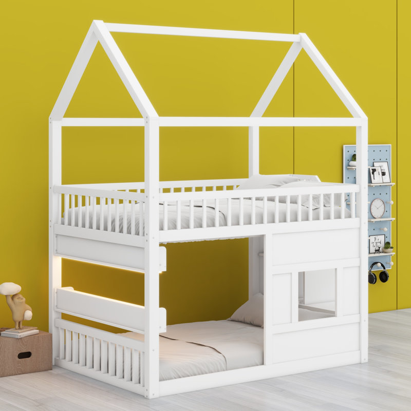 Structure de lit en bois pour enfants avec éclairage à DEL pour tablette intégrée, Blanc