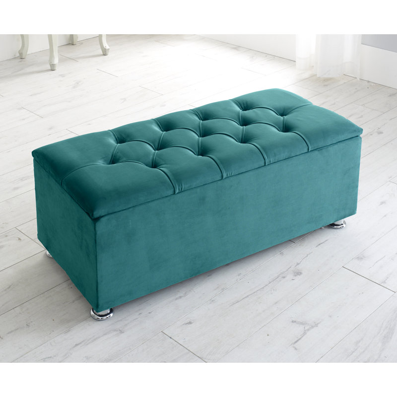 Carterlee 105cm Wide Velvet Tufted Rectangle Solid Colour Ottoman with Storage, Grey