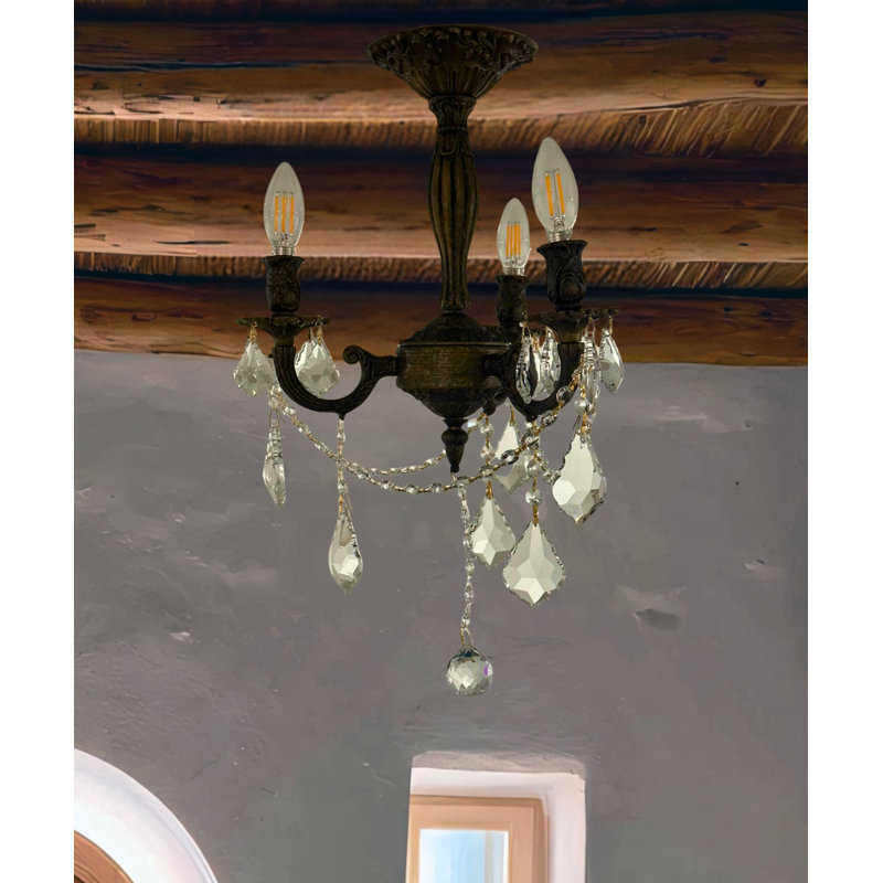 Lustre en cristal moderne à 3 lumières Cotten, H 14 po x l 13 po x P 13 po, Trois lumières