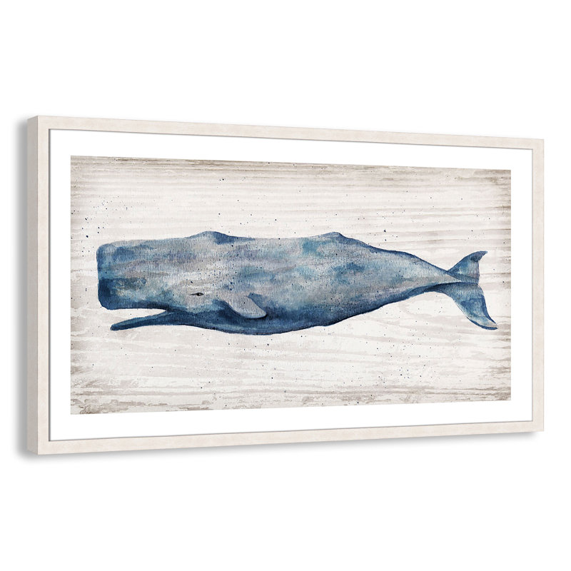Baleine bleue Brannen - reproduction de cadre photo, H 16 po x l 26 po, Papier dans un cadre photo, Beige