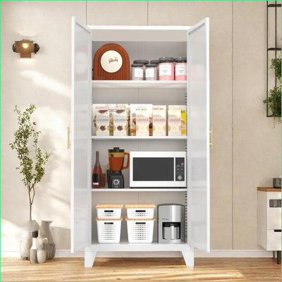 Cabinets, 61'' White Metal 2-Door Storage Cabinet with Adjustable Shelves | Modern Bedroom