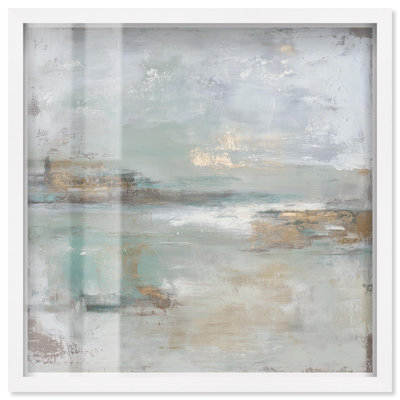 Tranquil Waters I Shadowbox Print Minimalist Wall Decor by Art Remedy, White Frame, 21 x 21