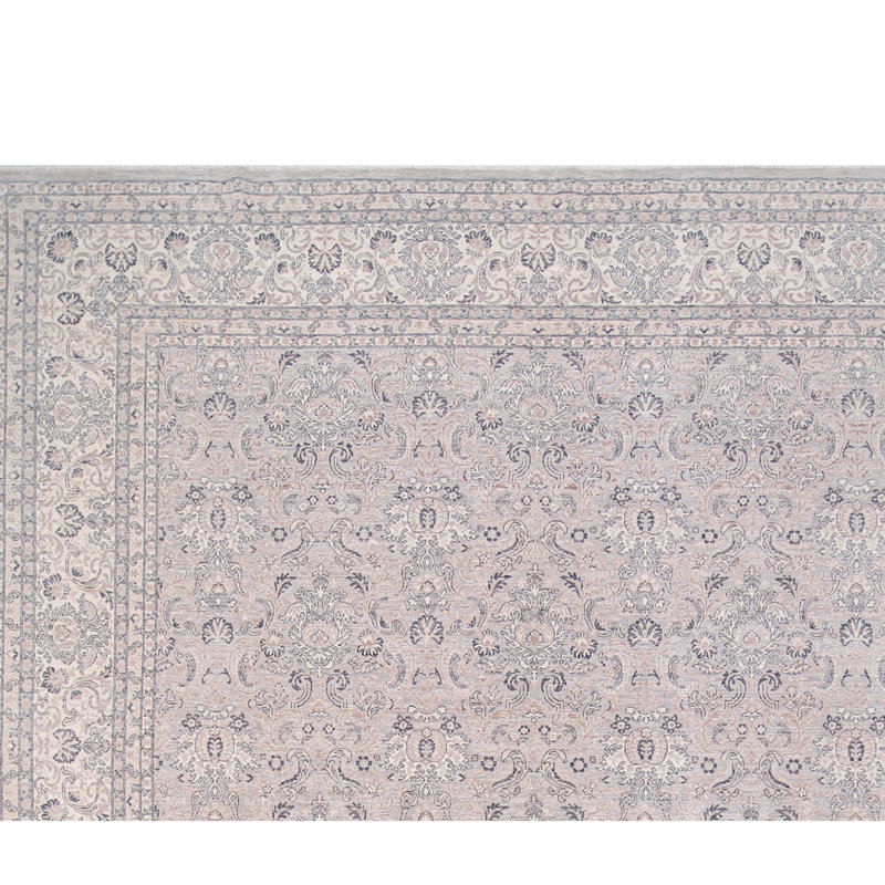 Hand Knotted Wool Area Rug in Light Gray And Ivory