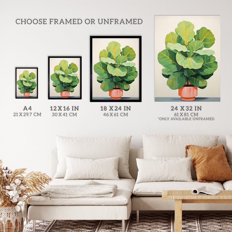 Wall Art Print Full Bodied Fiddle Leaf Fig Watercolour Painting Pastel Colour Green Large Potted Plant Poster
