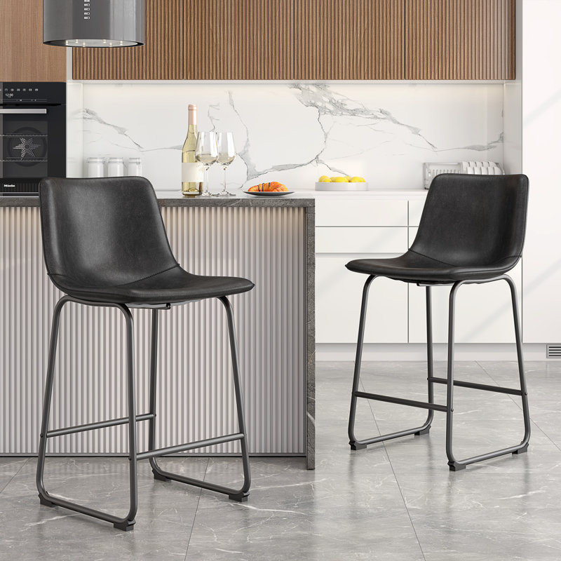 Evre Bar Stools Set of 2, PU Leather Counter Height Bar Stools,  Modern Barstools with Metal Legs and Footrest, Urban Armless Dining Chairs with Backrest for Kitchen Island