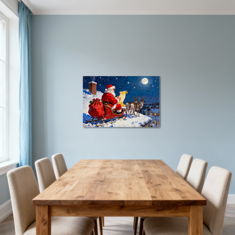 Père Noël de Noël sur un traîneau avec des rennes, H 24 po x l 36 po