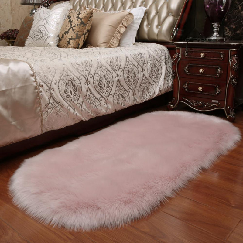 Oval Solid Colour Faux Sheepskin Area Rug, Oval 100 x 180 cm