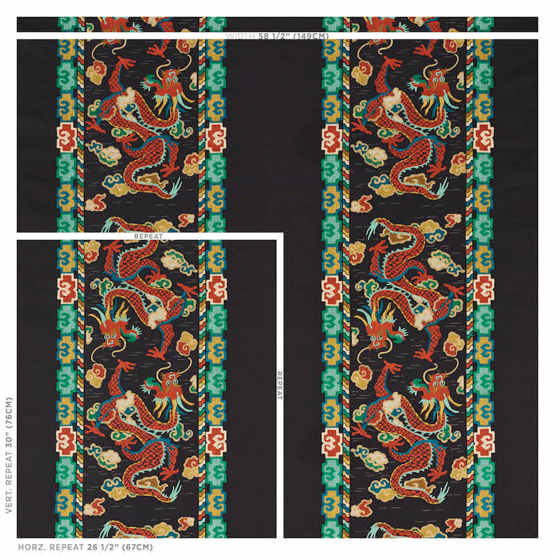 Lotan Dragon Embroidery Fabric, Black