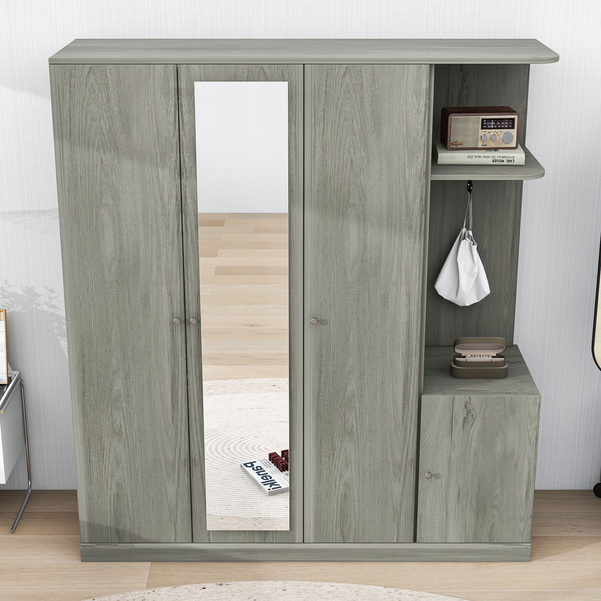 Ebern Designs Modern Wardrobe with Dust-Proof Design, Storage, Drawer ...