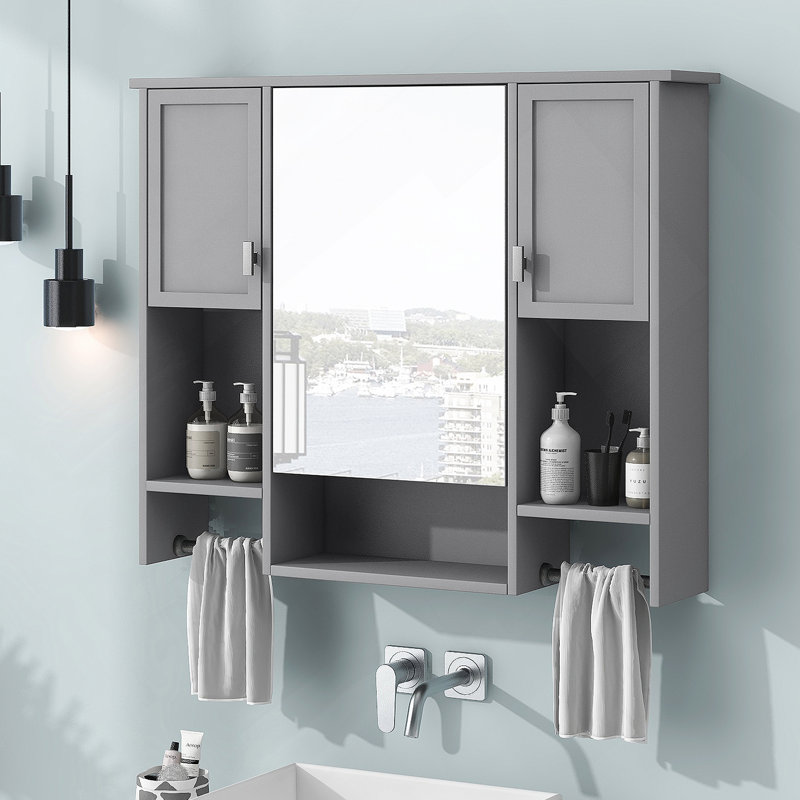 Armoire à pharmacie murale avec barre à serviettes 35 po x 28 po, Gris