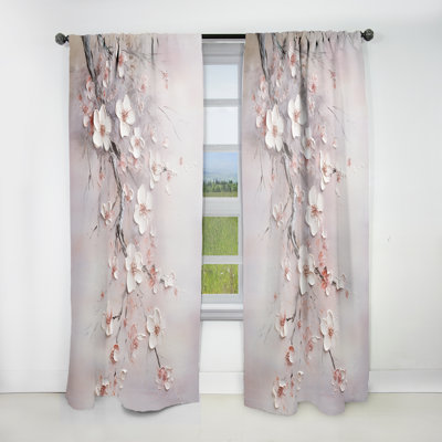 Pink And Grey Cherry Blossom Charm - Traditional Curtain - Velvet Room Darkening - 1 Panel