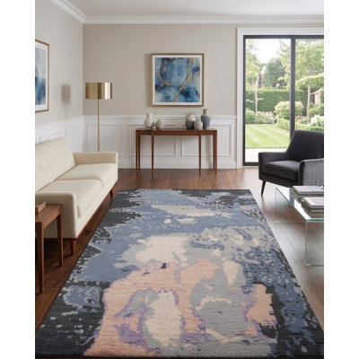 Multicolor 100% Wool Handmade Abstract Indoor Area Rug Hand Knotted Rectangle
