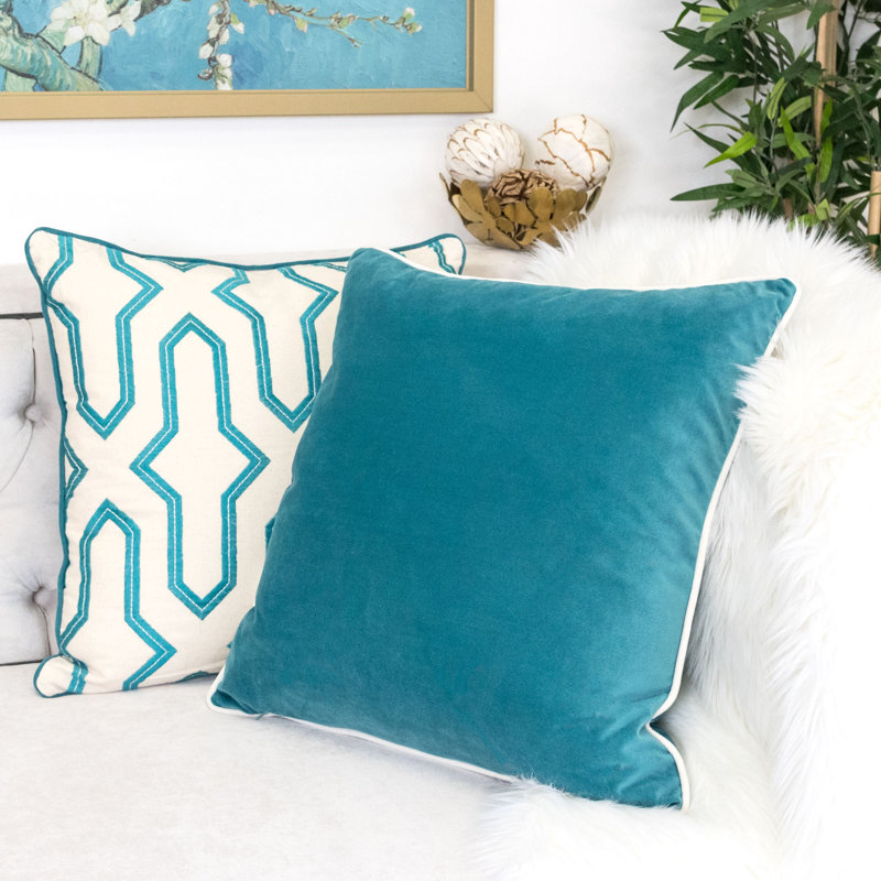 Velvet Reversible Throw Pillow, Turquoise