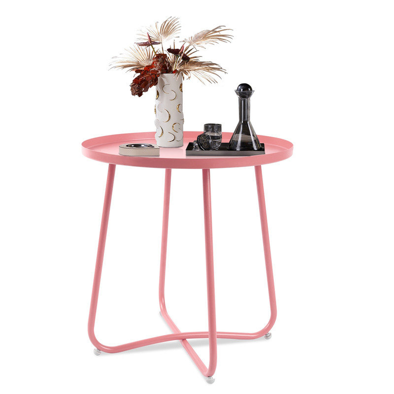 Table d'appoint ronde rose en métal, table basse d'appoint moderne pour l'intérieur et l'extérieur