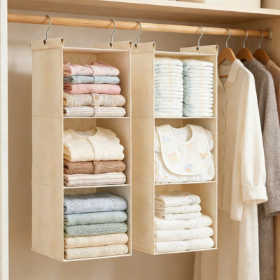 Heavy-Duty Cotton Closet Organizer, 2-Pack 3-Tier Hanging Storage Shelves For Wardrobe, Breathable Fabric With Sturdy Support, Space-Saving Foldable Design For Home And RV