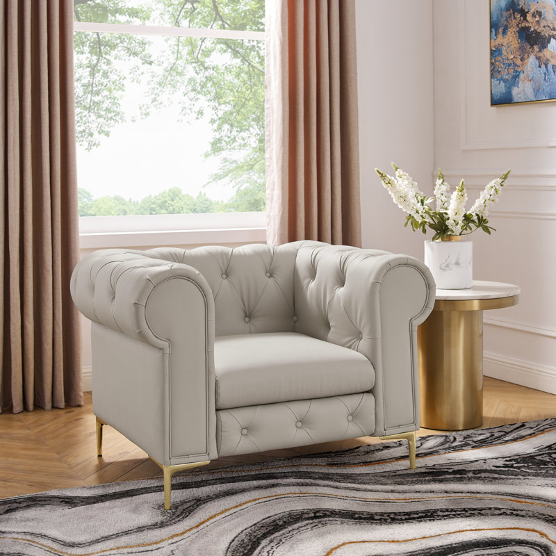 Fauteuil Chesterfield 34 po, Similicuir gris