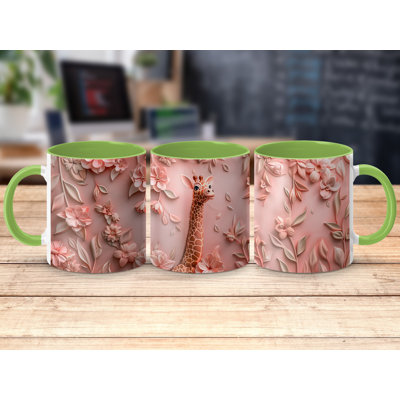 Set of 2 Realistic Animal Design 11oz Accent Mugs – Ceramic Coffee Cups with a Navy Handle and Interior