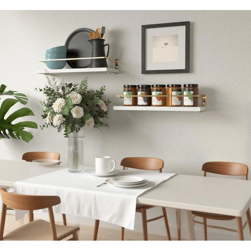 Étagères murales flottantes avec garde-corps, rangement de salle de bain au-dessus de la toilette, tablettes murales en bois pour la cuisine et la salle de bain, ensemble de 2