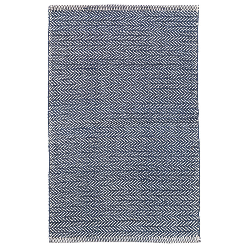 Herringbone Navy/Ivory Handwoven Indoor/Outdoor Rug, Rectangle 2' x 3'