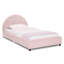 Delta Children Upholstered Twin Size Bed With Round Headboard, Premium Wood Slat Support, No Box Spring Needed, Easy Assembly, Pink/Velvet Piping