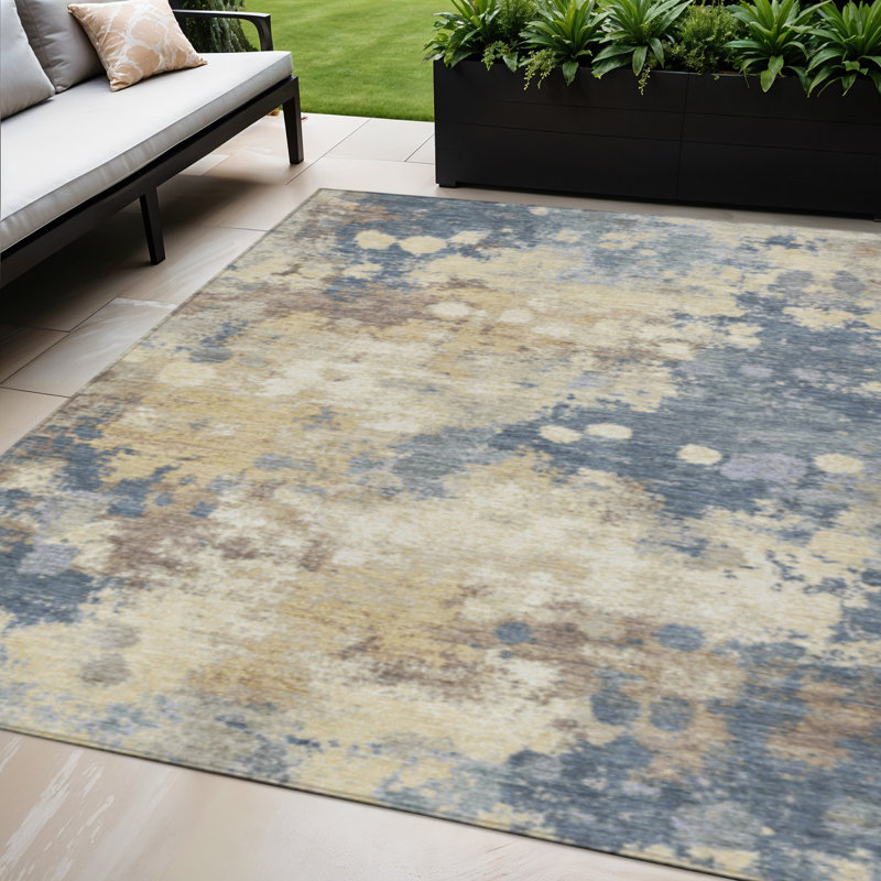 Tapis intérieur lavable abstrait doré et beige 5 pi x 8 pi
