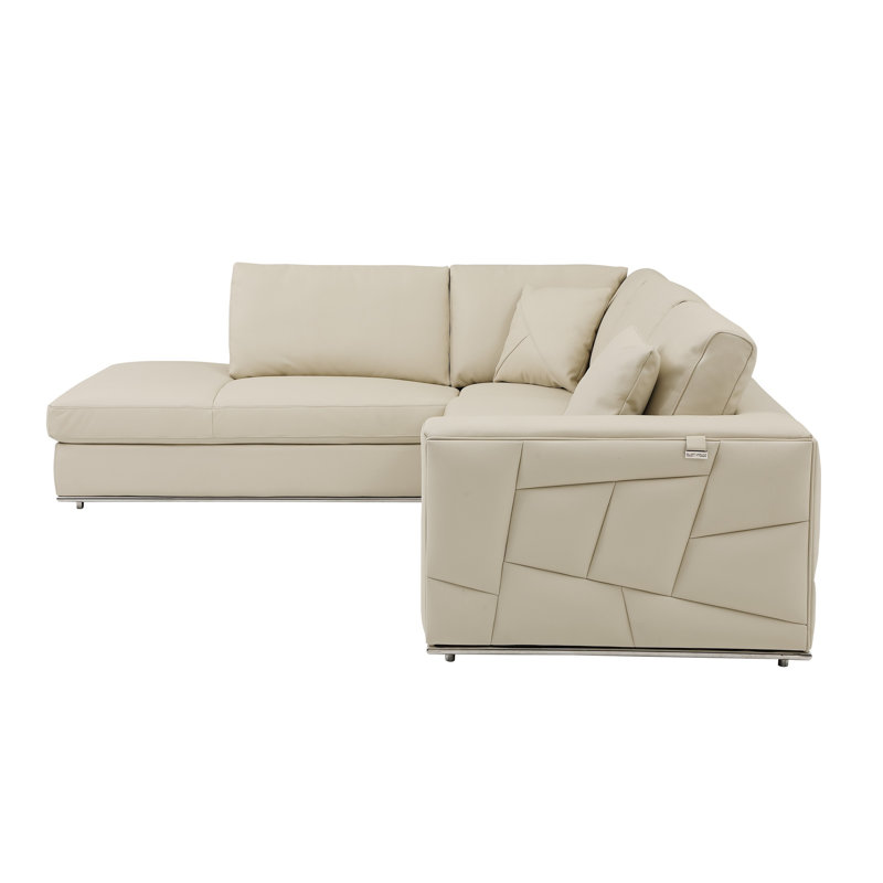 Palombo Genuine Top Grain Italian Leather Sectional, Beige, Right Hand Facing
