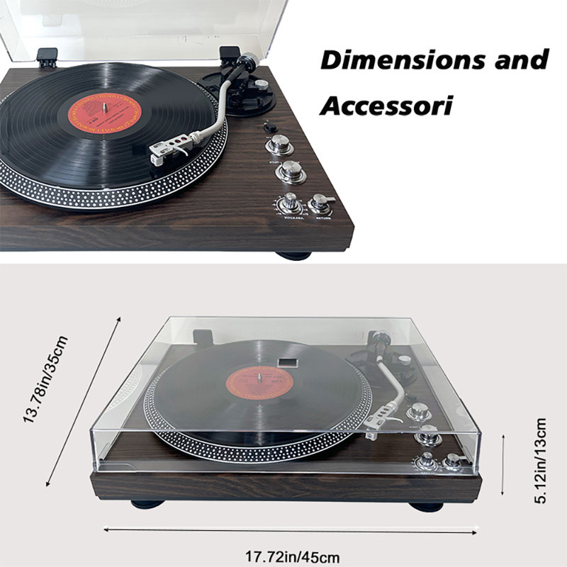 Tourne-disque vinyle rétro en bois foncé, tourne-disque à courroie avec stylet AT3600L, Bluetooth sans fil, préampli intégré, sortie RCA, 2 vitesses, cadeau pour Halloween