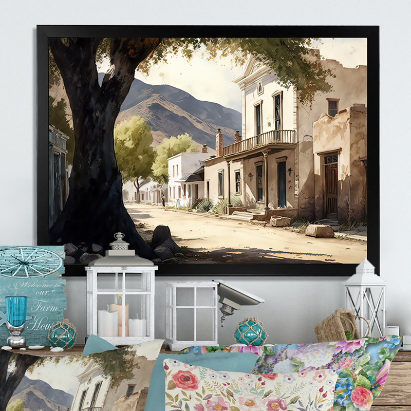 Petite ville en Arizona IV - impression sur toile, H 12 po x l 20 po x P 1 po, Cadre photo noir