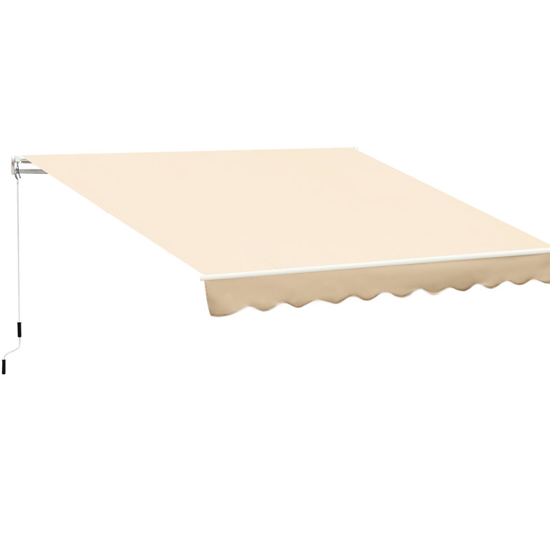 Auvent de patio beige 10 pi x 8 pi avec manivelle et tissu hydrofuge, cadre en aluminium pour terrasse, balcon, manivelle de jardin, cour de balcon pour terrasse