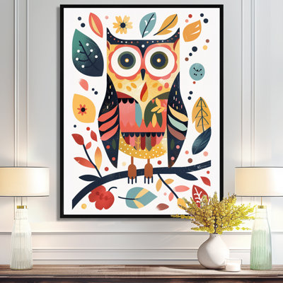 Whimsical Colorful Owl Autumn Leaves Retro - Owl Animal Wall Art Living Room