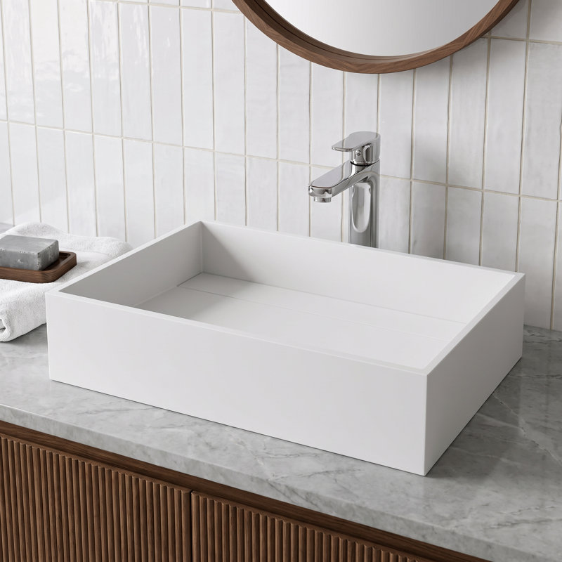 Lavabo de salle de bain rectangulaire fait à la main blanc mat L 23 po x l 15 po x H 5 po Montauk
